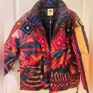 Farm Rio Abstract Patches Reversible Puffer Jacket XS NWT
